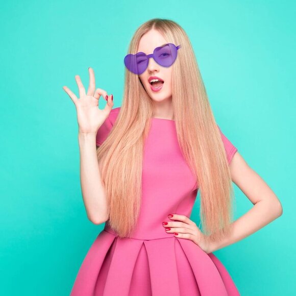 Purple Heart Sunglasses Women Rimless Heart-Shaped Party Favors Bulk 24
